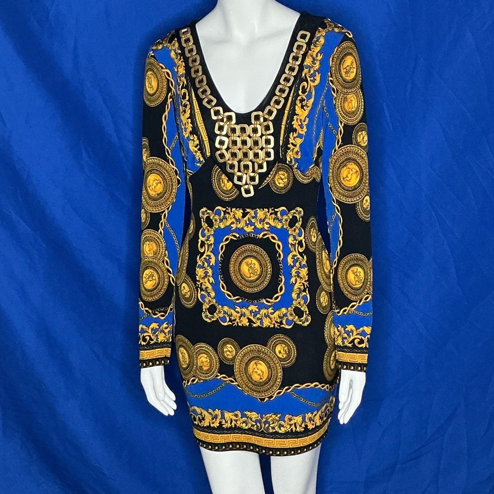 Va Va Voom Black and Blue Dress with Gold Accents